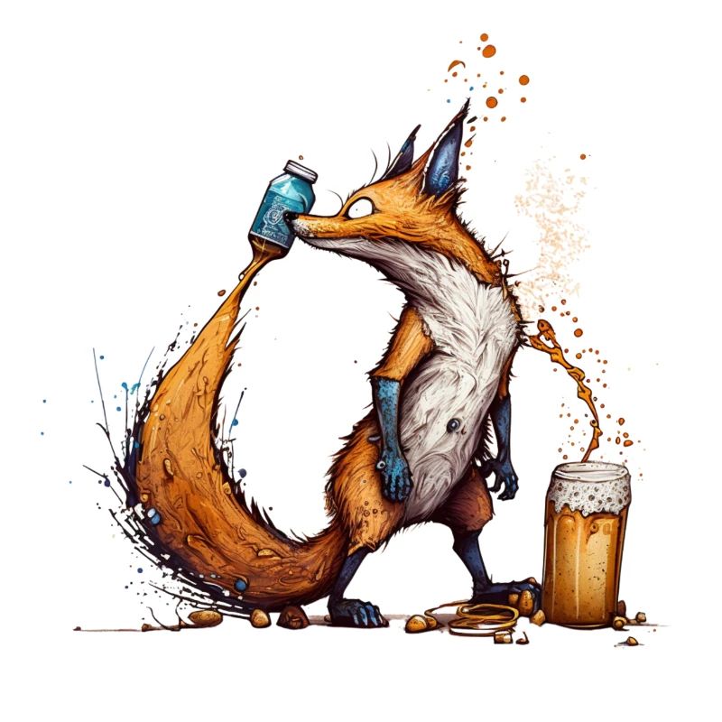 Cool fox plays with beer