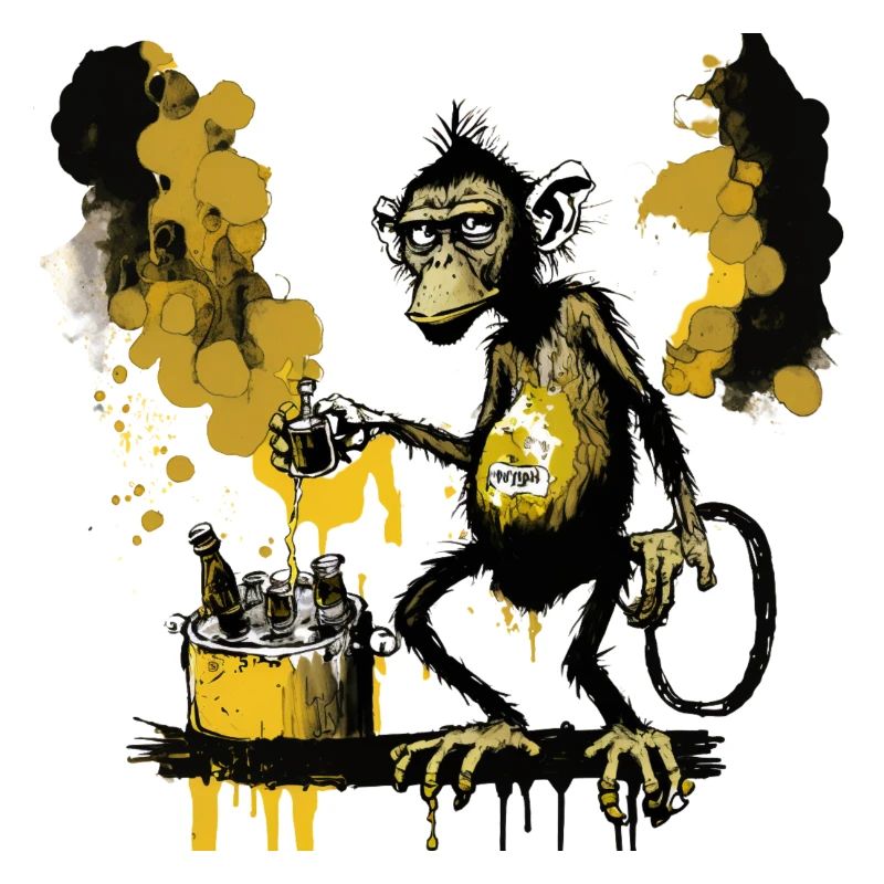 Cooler Schimpanse der sein eigenes Bier braut