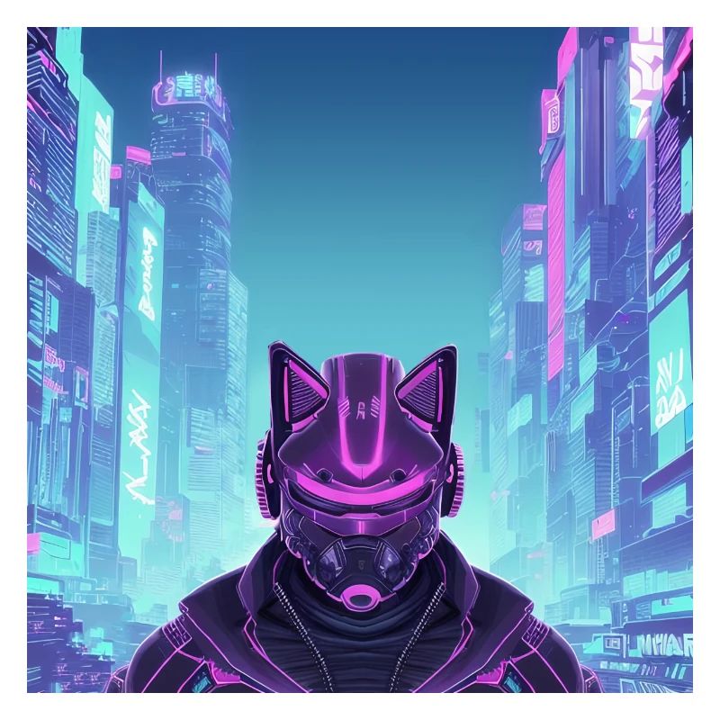 synthwave cyber ninja cat