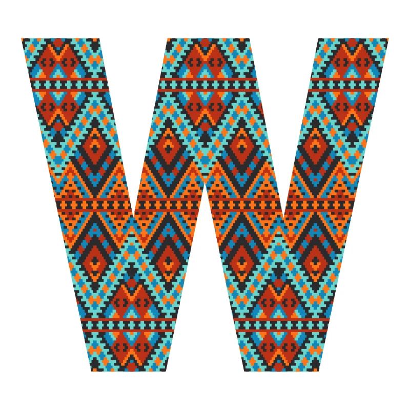 Buchstabe W- Boho-Design, Buntes Monogramm