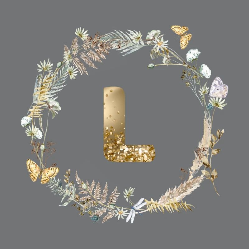 L Monogram Glitter Boho Wreath