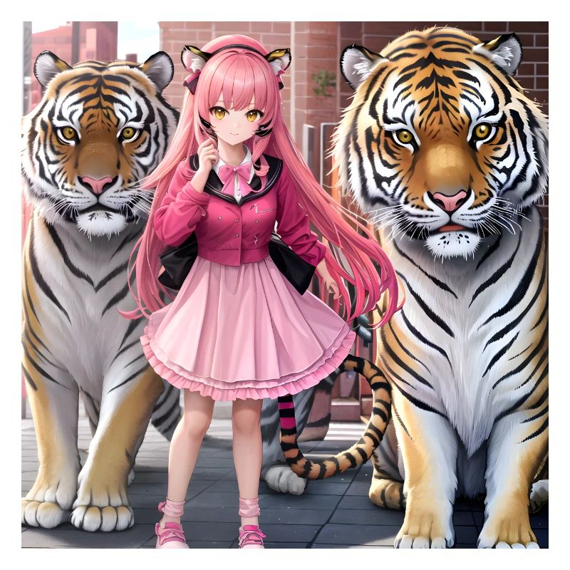 Mädchen mit zwei Anime-Tigern