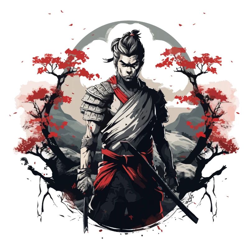 Samurai Japan Cherry Tree Landscape