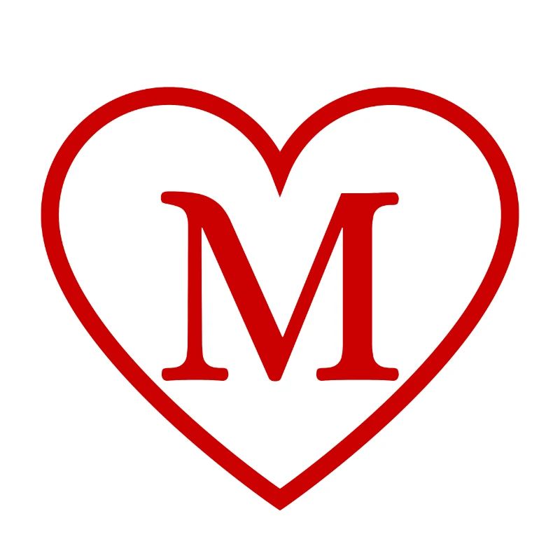 Letter m red heart