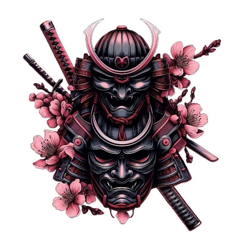 Double masque de Samuraï fleurs