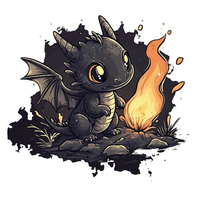 Kleiner Drache am Feuer