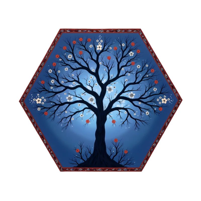 Logo mit Baum, Blüten, Sechseck