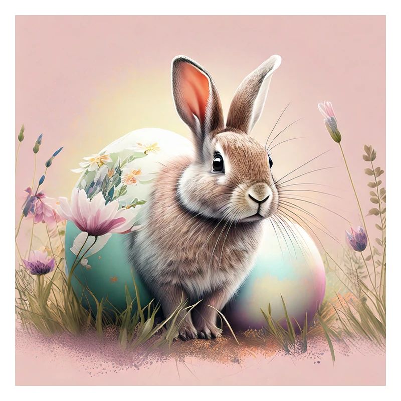 Colorful Easter bunny with cheerful patterns