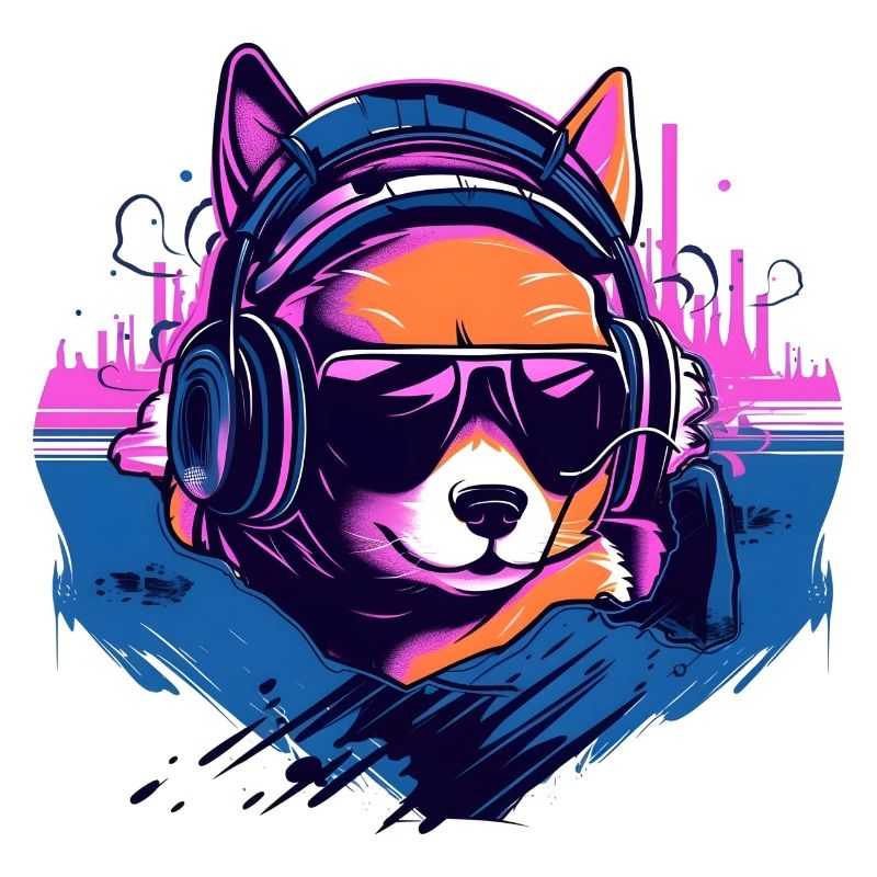 Shiba Inu dans le style Synth Wave