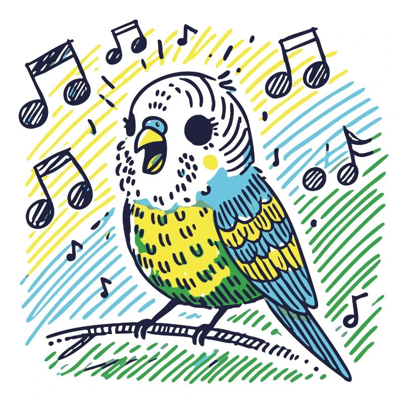 Singing budgie on branch