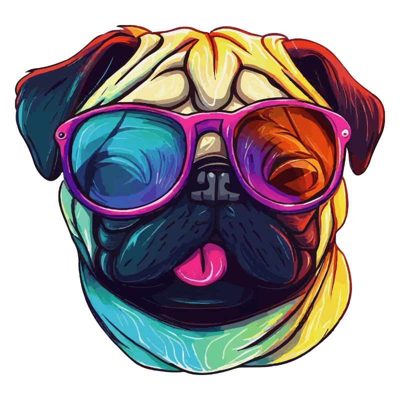 Mops Hund mit bunter Sonnenbrille