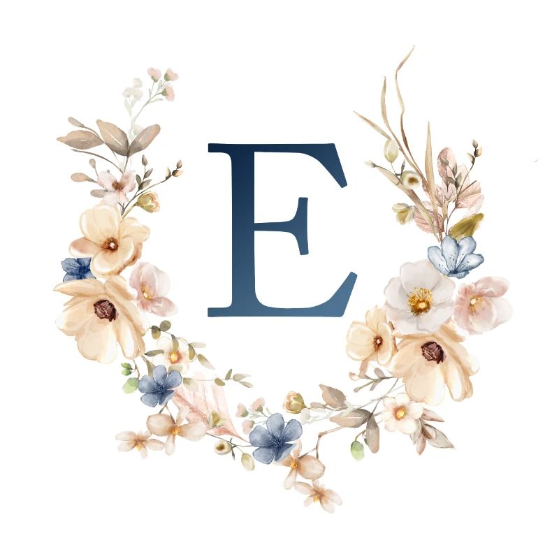 E Monogram, Floral, Boho