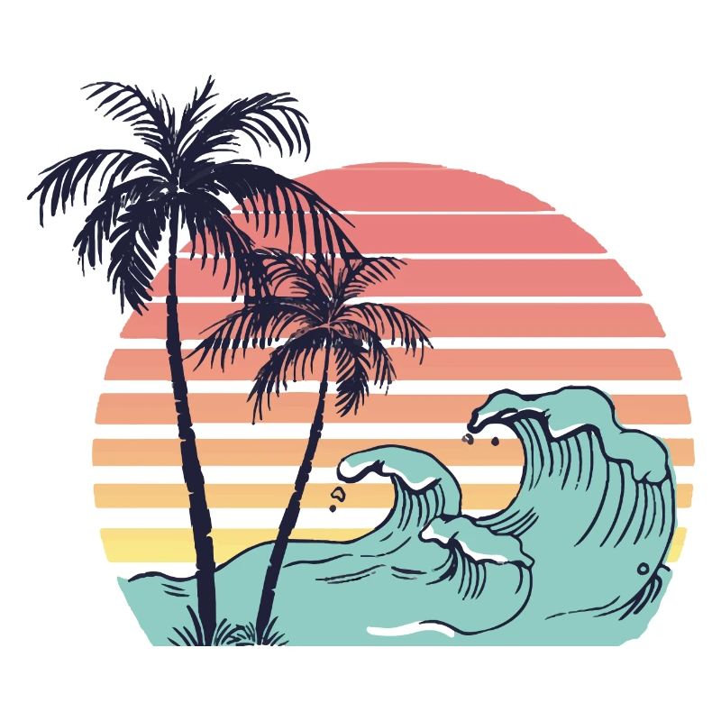 Palm trees and waves