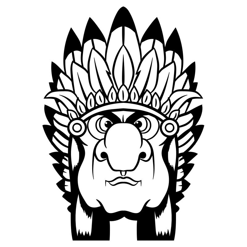 Grim Indian chief with feather headdress comic