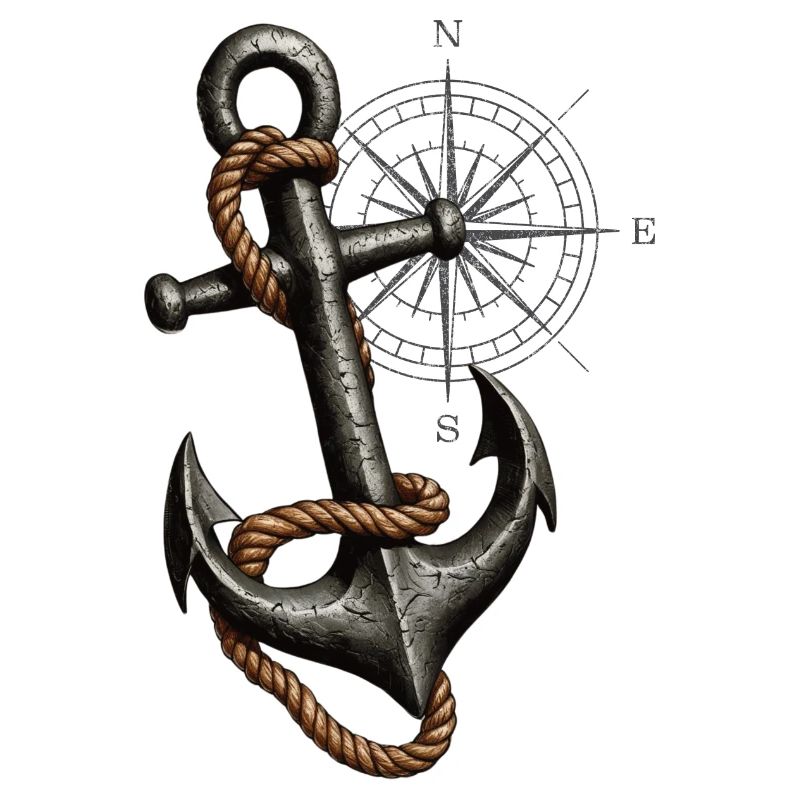 Anker mit Kompassrose in maritimen Stil