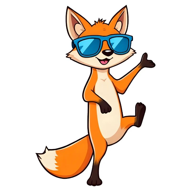 Vibrant Fox Wearing Sunglasses, Wave Greeting