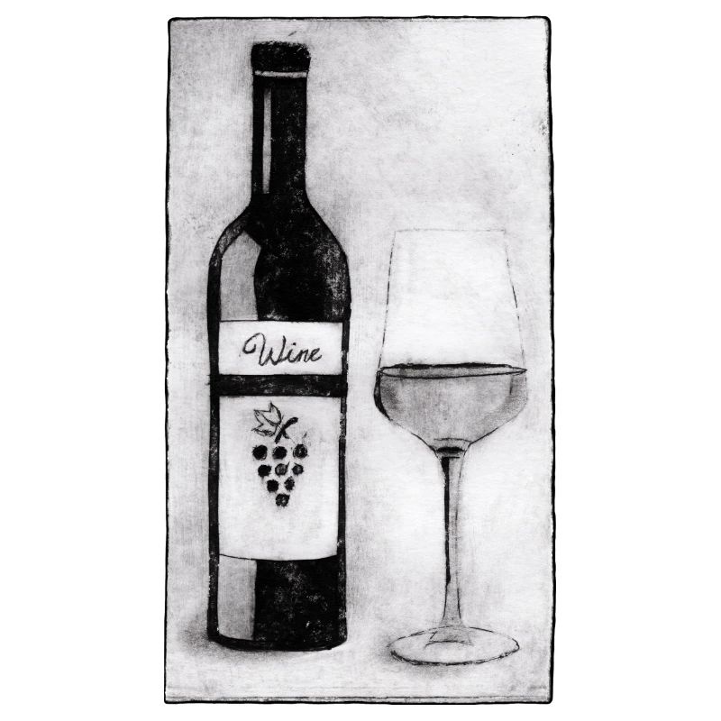 Bouteille de vin avec verre - Gravée à la main imprimable