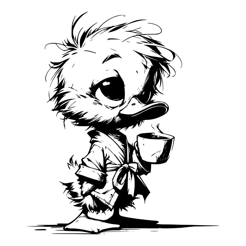 Bright sleepy duckling in bathrobe