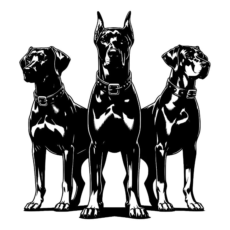 Trois élégants chiens de garde vigilants en poste