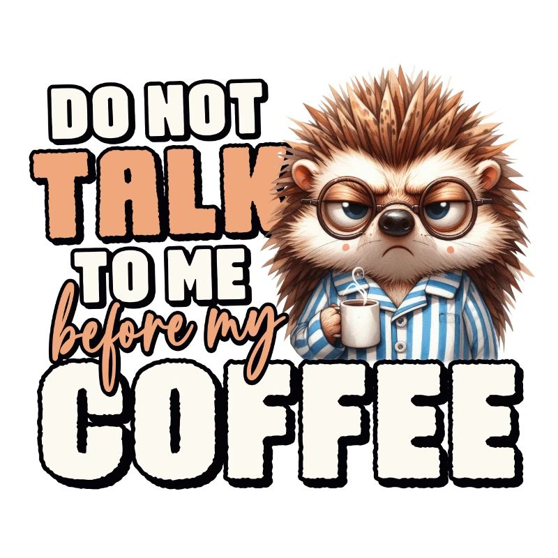 Grumpy hedgehog with coffee