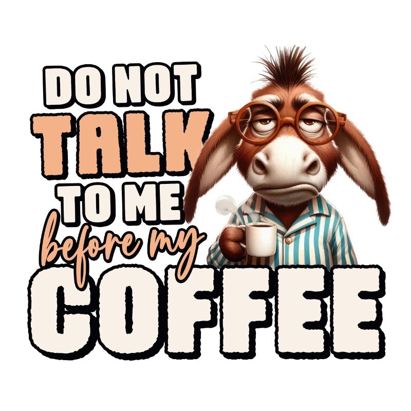 Grumpy donkey with coffee