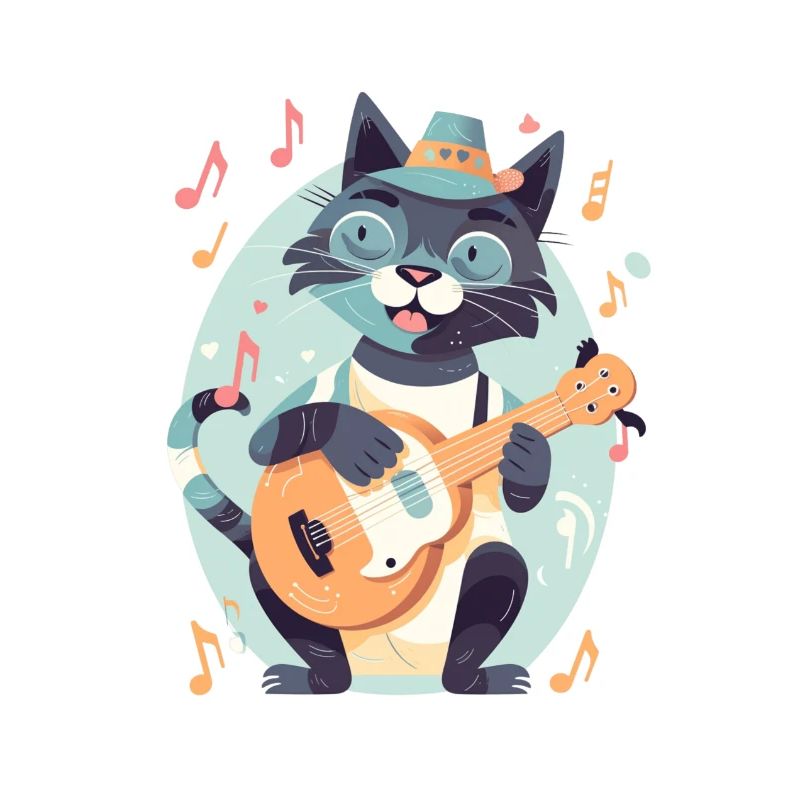 Cute cat with guitar