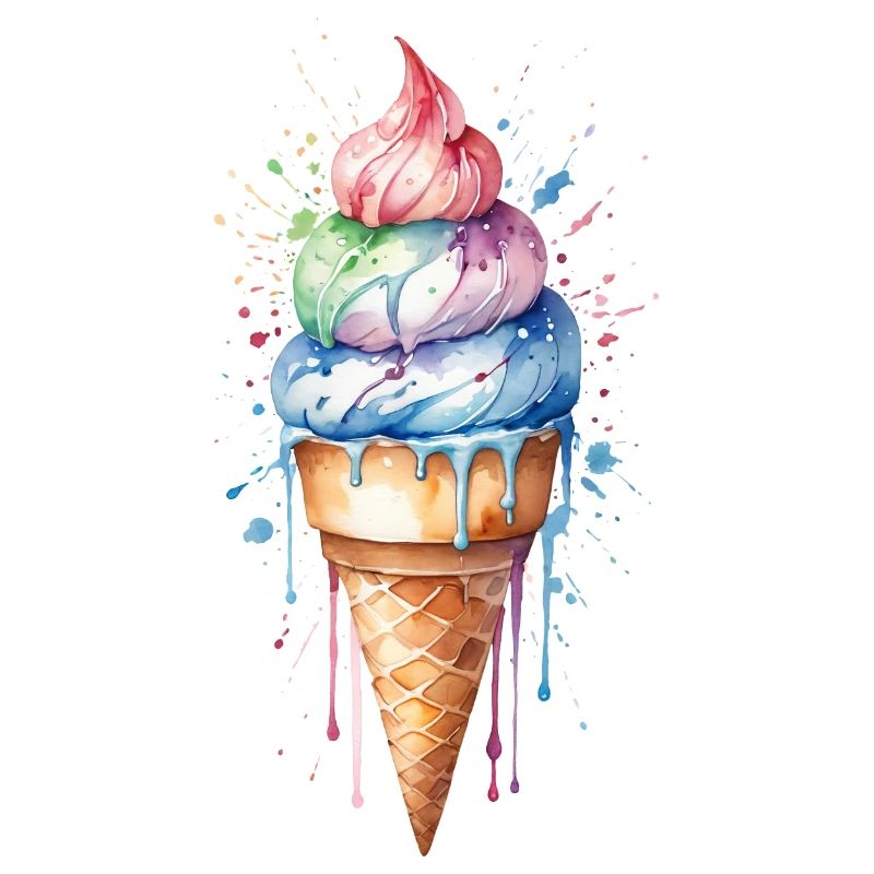Rainbow Delight : Cornet de crème glacée à l’aquarelle