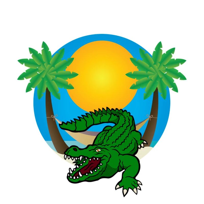 Palm trees with crocodile