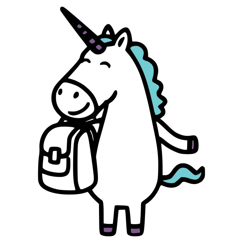 Licorne joyeuse pour l’inscription à l’école avec cartable