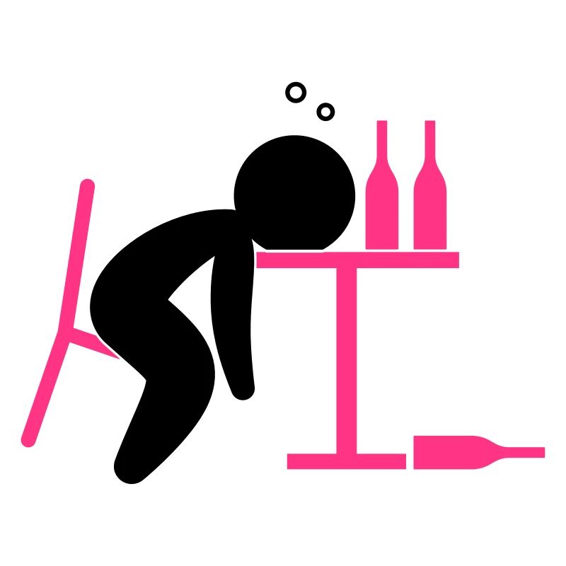 An alcoholic is drunk on the table
