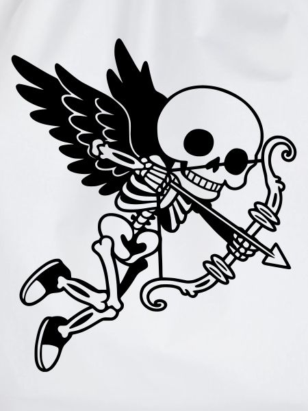 Skeleton Cupid with Wings Black