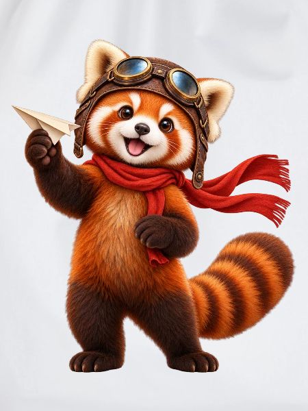 Pilot Red Panda mit Papierflugzeug