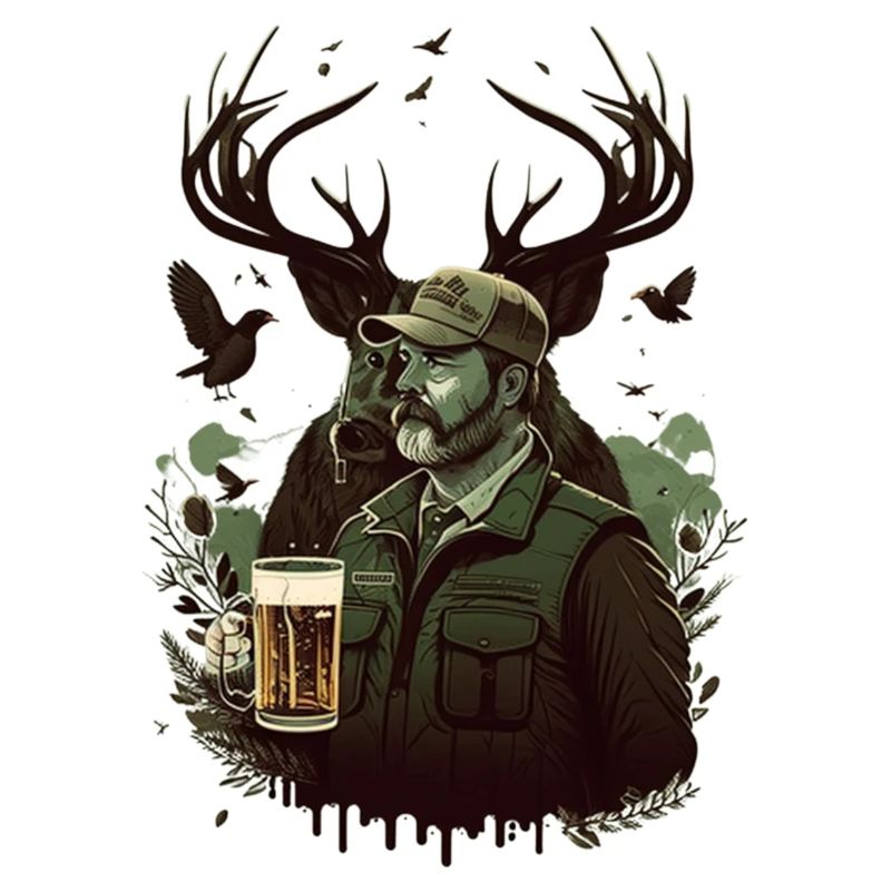 Jäger in der Wildnis trinkt ein Bier