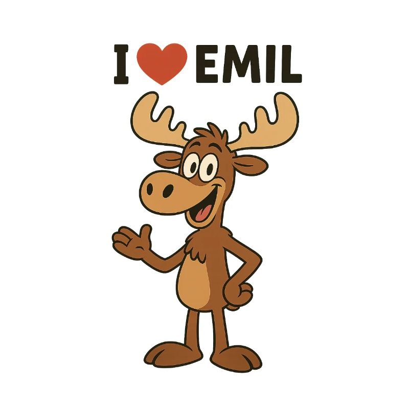 Niedlicher Elch mit Herz und Name Emil