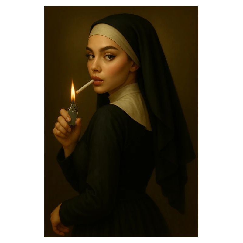 Nun with lighter