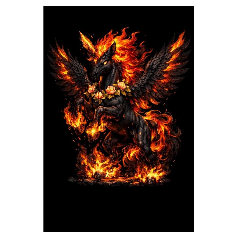 Feuerpegasus mit Blumenkranz