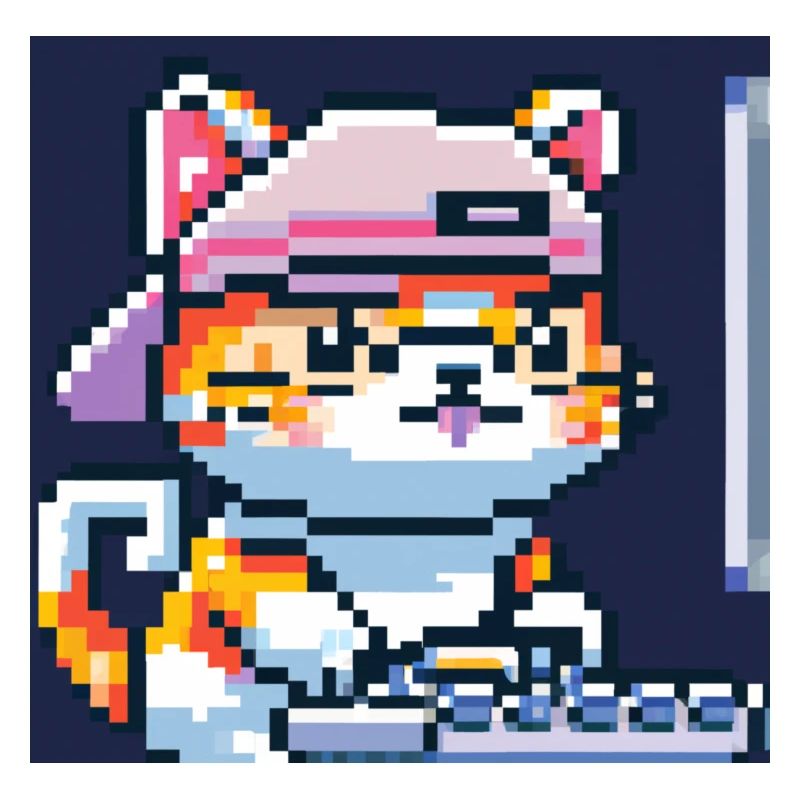 Cute cat with baseballhat playing computer games
