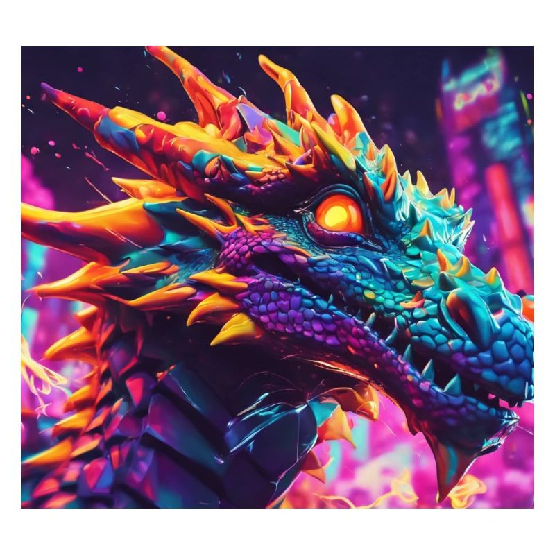 Techno multicoloured dragon head