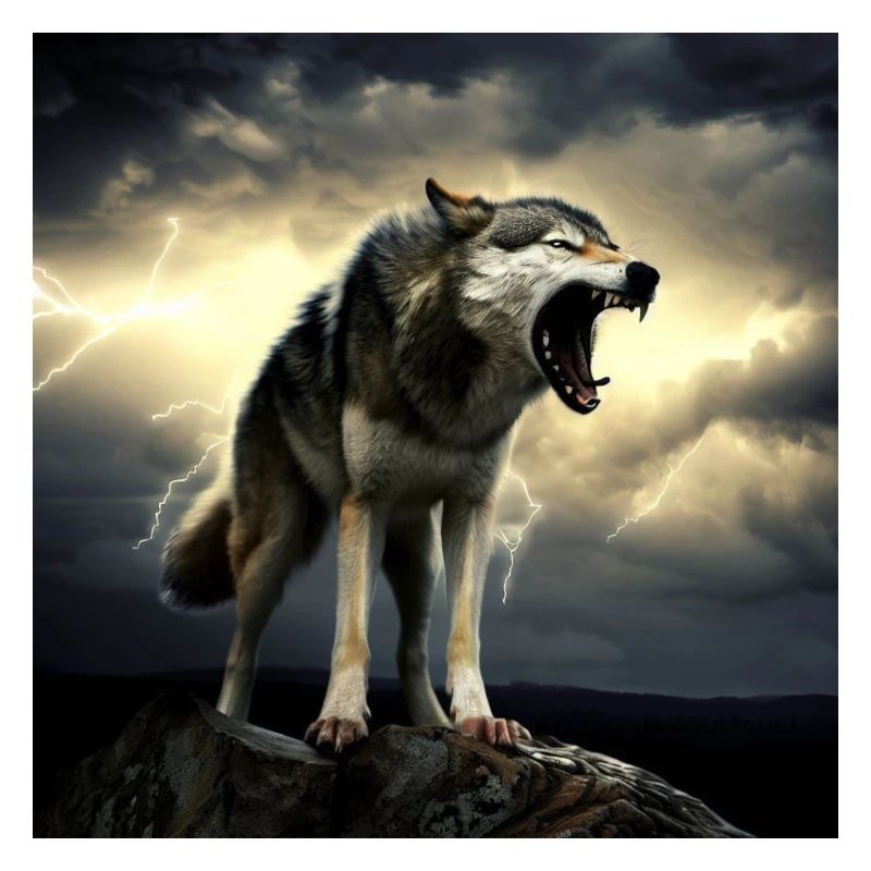 Aggressive wolf on a mountain