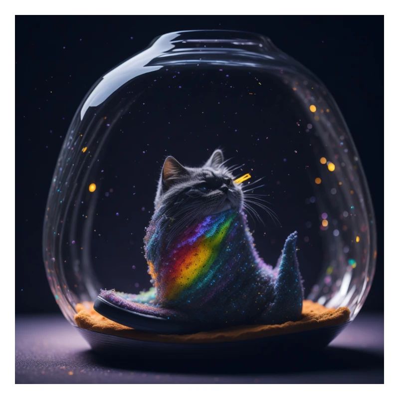 Chat dans un bocal avec arc-en-ciel