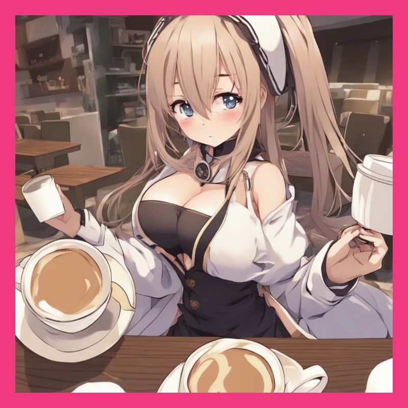 anime girl withe big boobs withe coffee