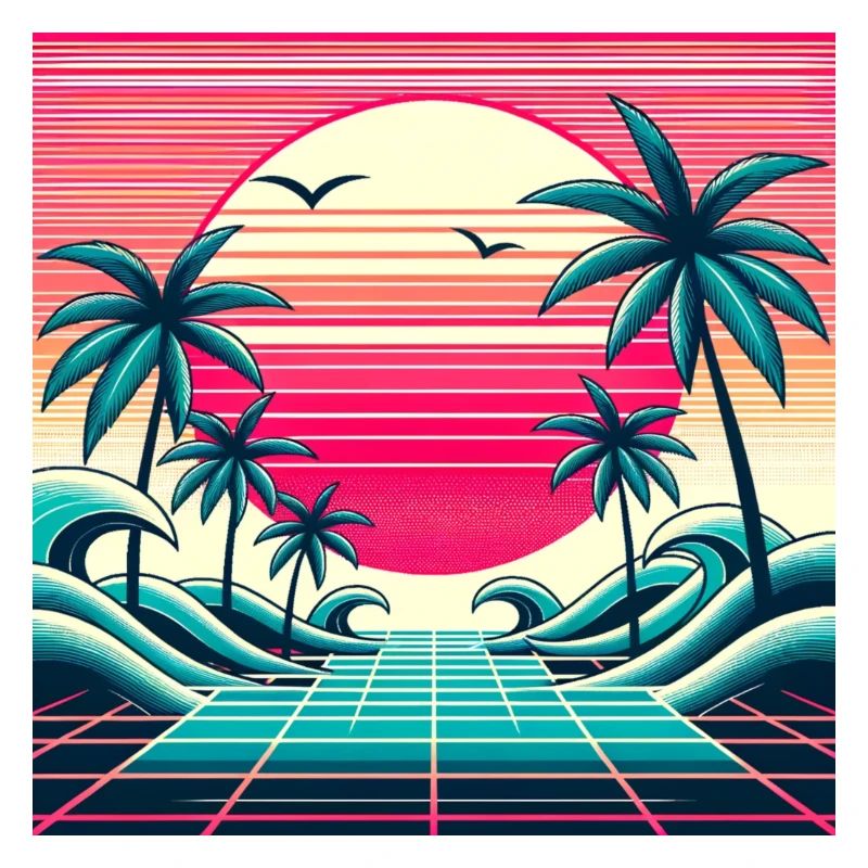 Retro Wave 80s Sunset