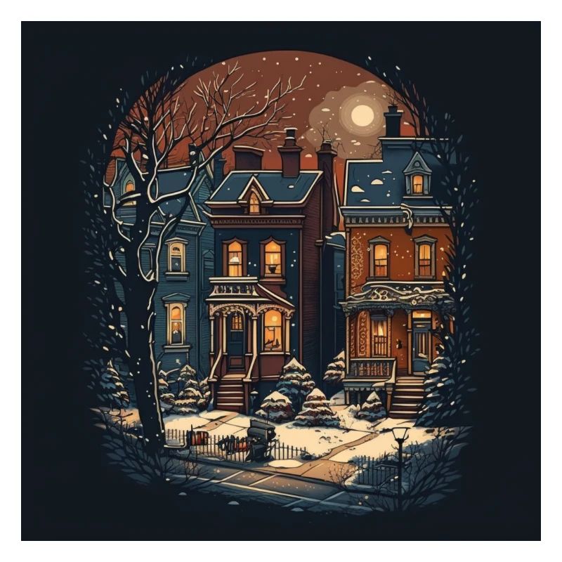 Verschneite Straßen mit viktorianischen Häusern