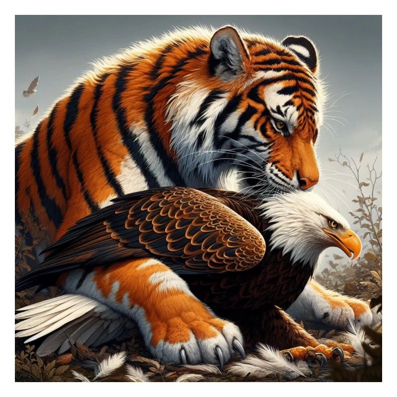 Fierce tiger devouring eagle