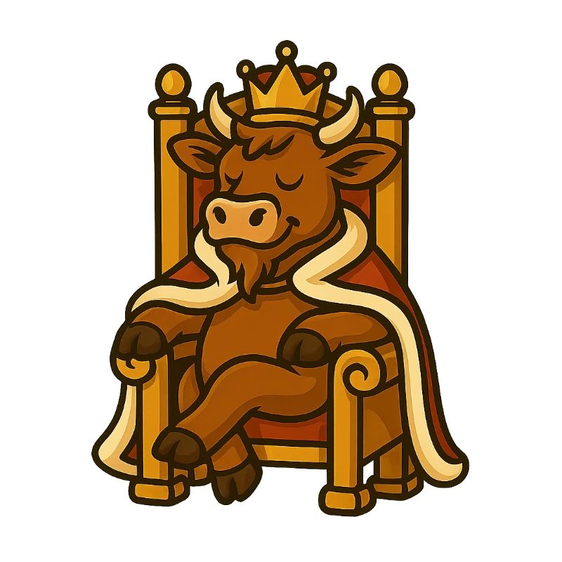 Kuh mit Krone auf Thron