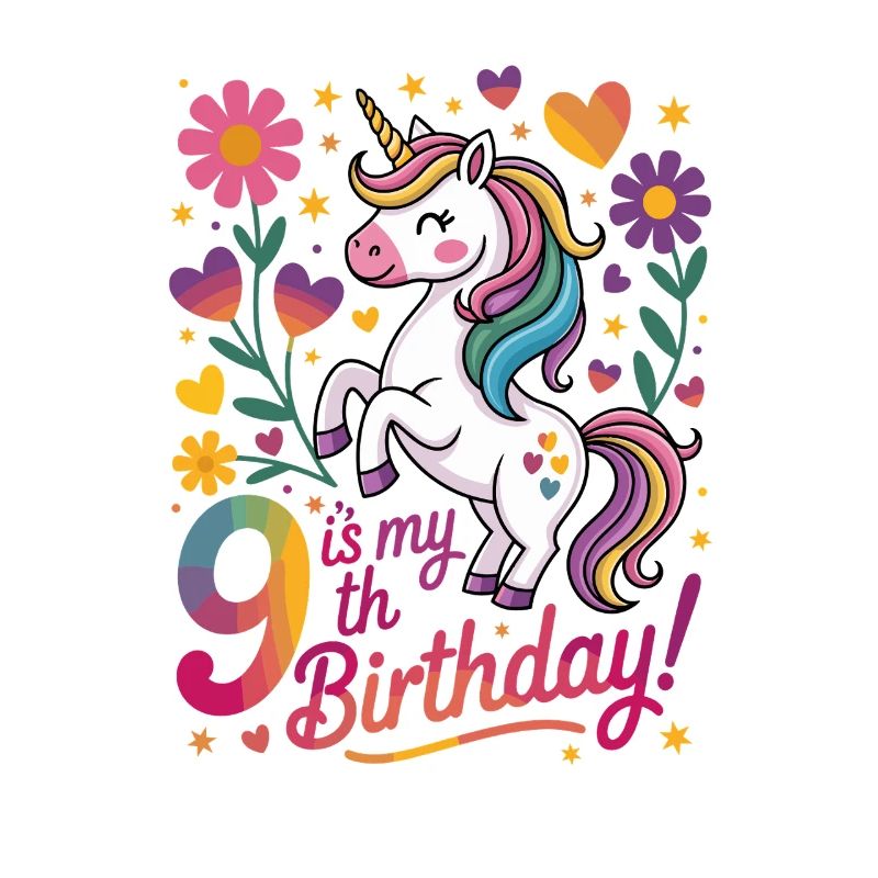 Einzigartiger 9. Geburtstag Mit Einhorn Und Blumen