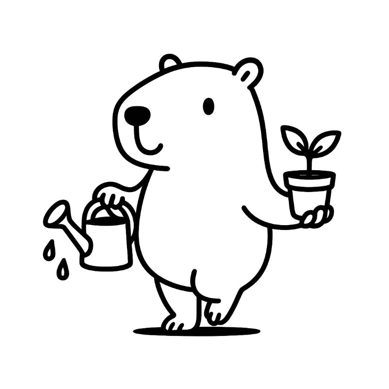 Sweet capybara as a gardener