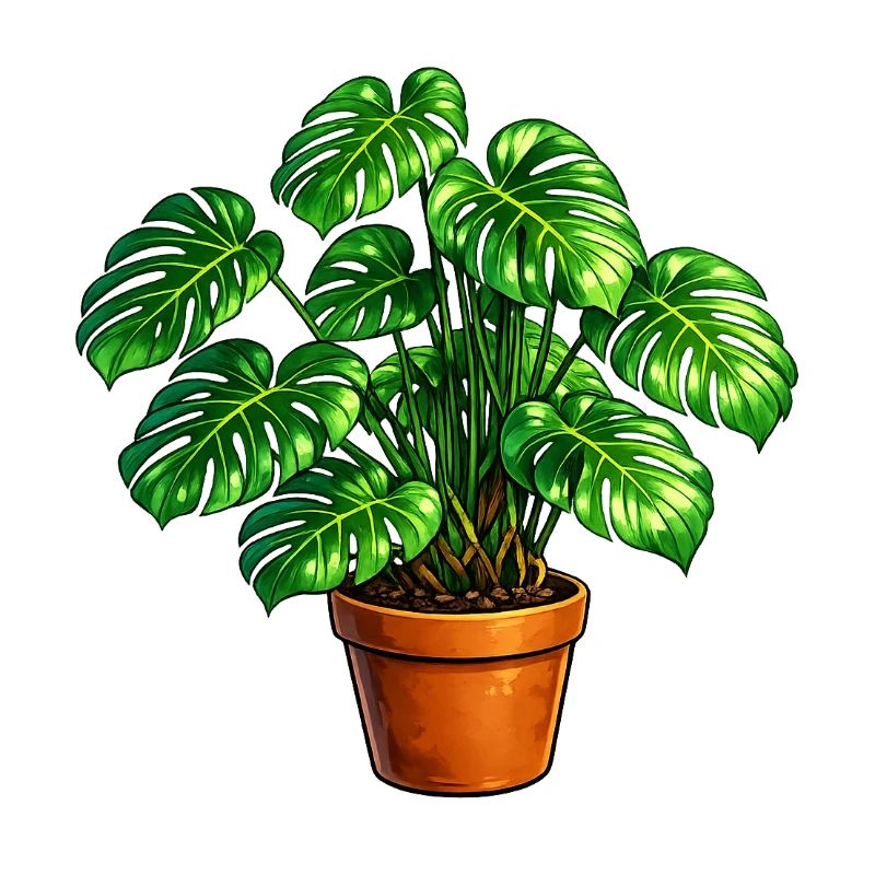 Art de feuilles de monstera dans un pot en terre cuite