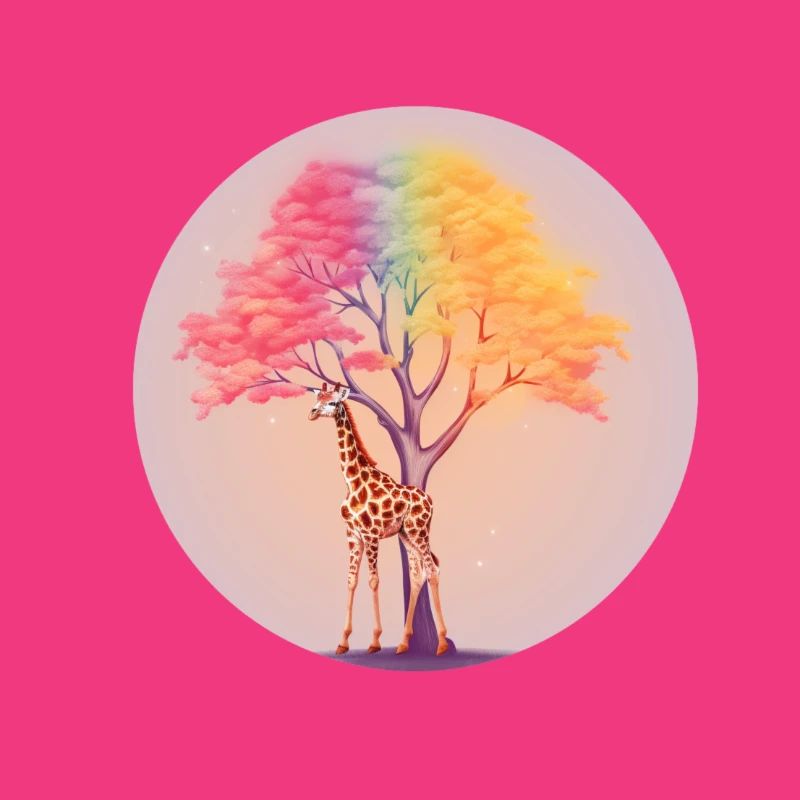 Giraffe under rainbow tree