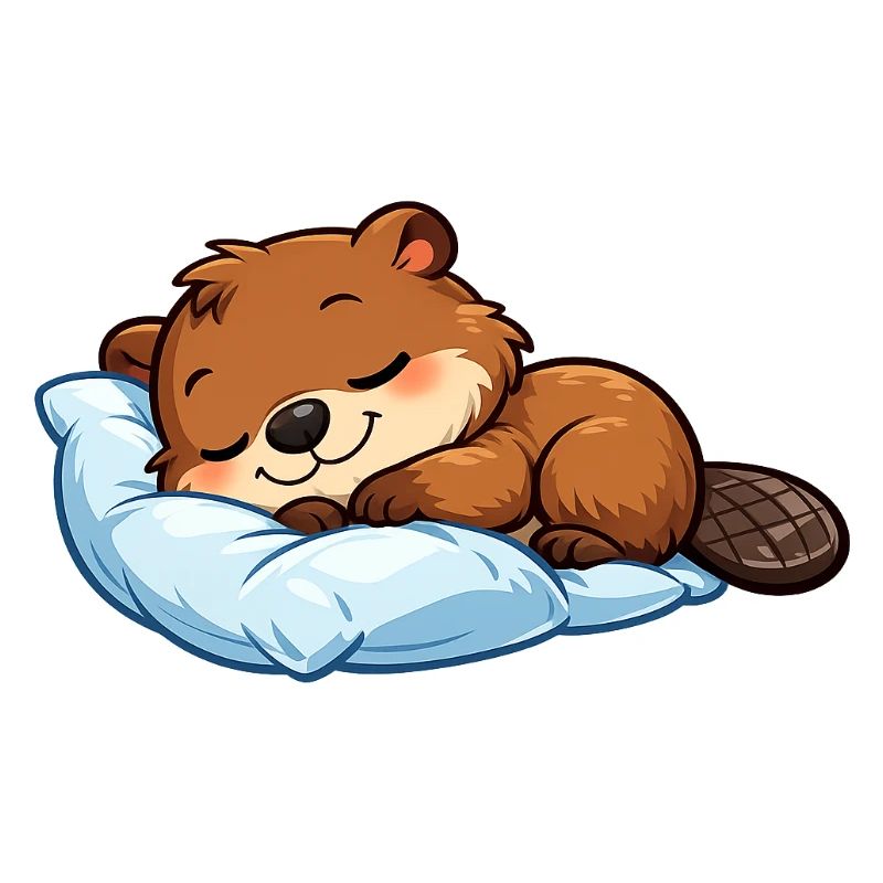 Sleeping Beaver on Blue Pillow